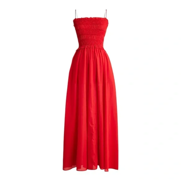 J Crew Red Smocked Strapless Maxi Dress in Cotton Voile Womens Size S -  joarbit.com